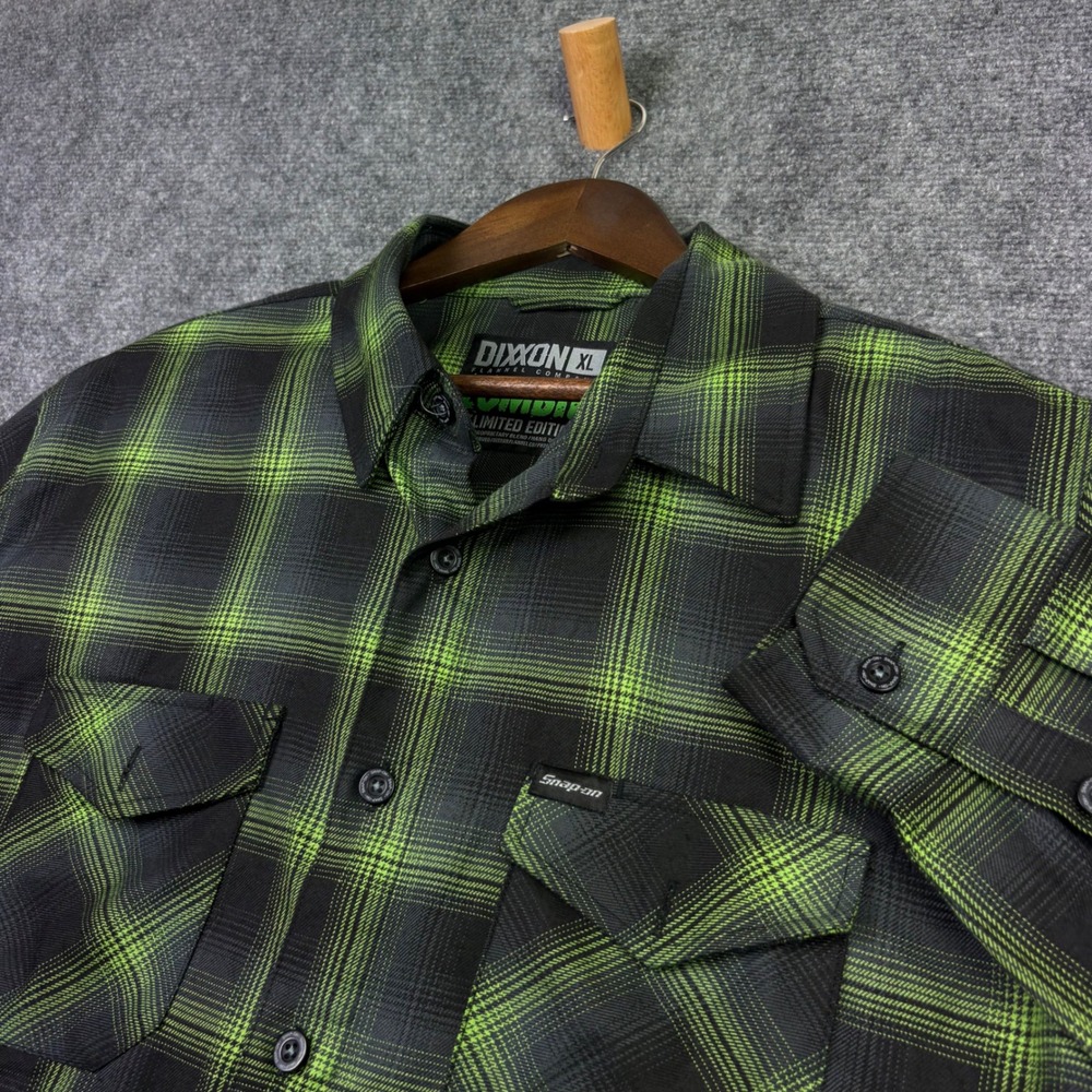 Dixxon Flannel Snap-On Mens XL Green Black Zombie Limited Edition Plaid Shirt